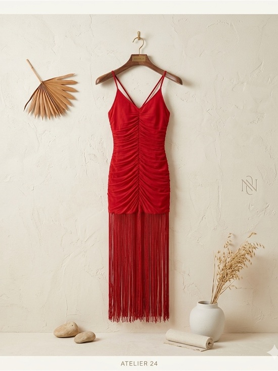 Vineet Bahl Anthropologie Red Sleeveless V-Neck Fringe Maxi Dress NWT Medium - Picture 2 of 16